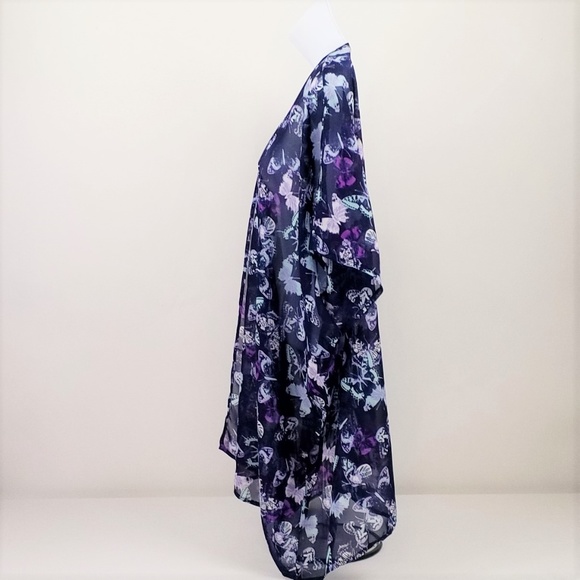 K Accessories Kimono Top Purple Green Butterfly Print Womens One Size Fits Most - Picture 4 of 8